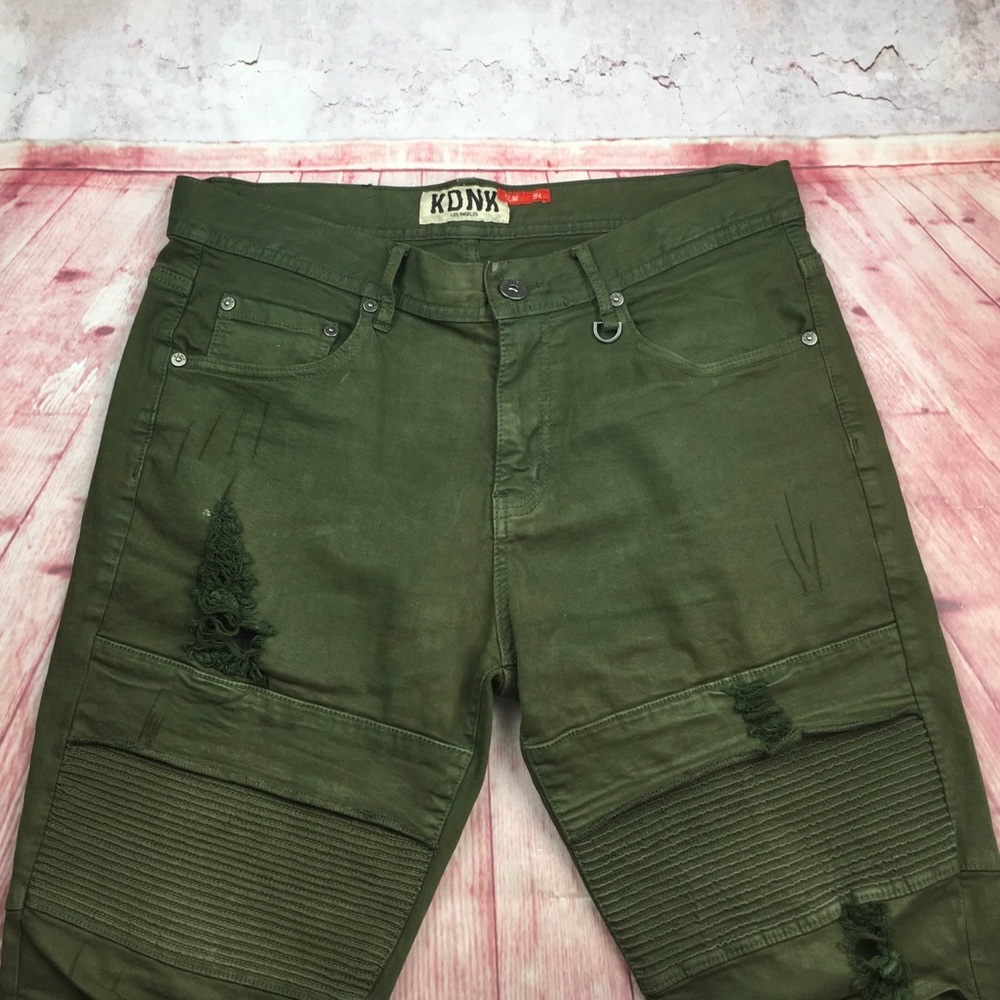 🐞KDNK Slim Fit Green Moto Jean Size 34x32”